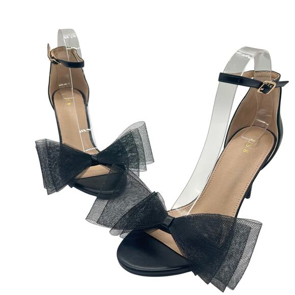 Allegra K Heels Sandals Women 8 Black Mesh Bow Pointed Toe Slip On Dressy New - Picture 1 of 10